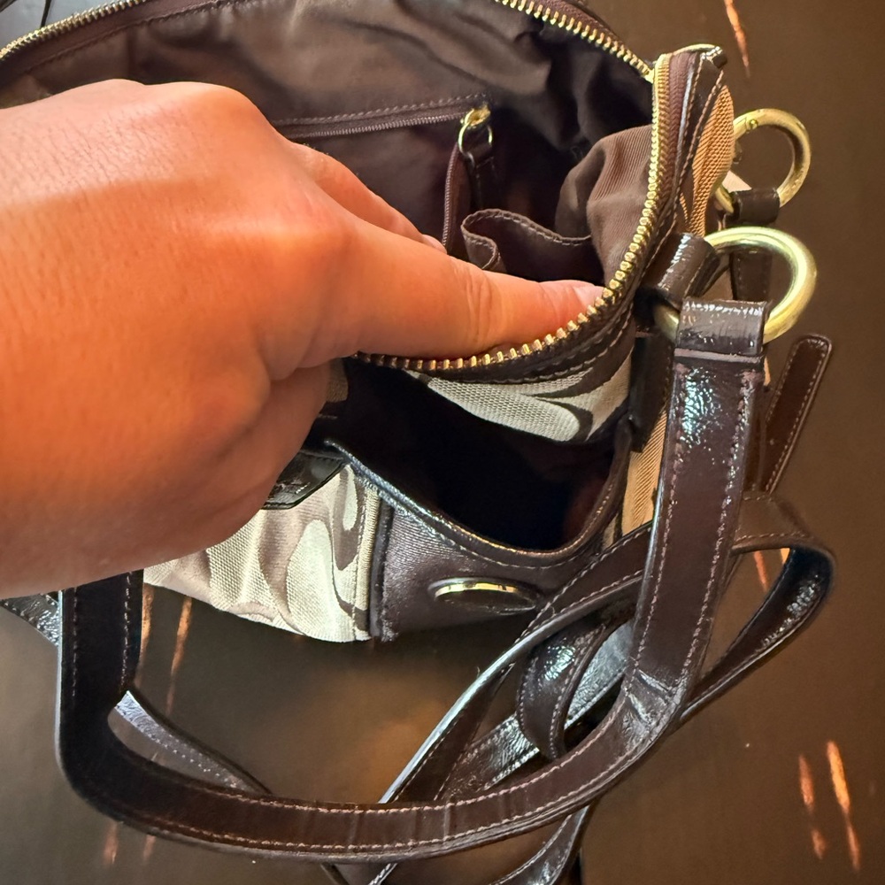 Coach Signature Stripe Brown Satchel - Picture 9 of 11